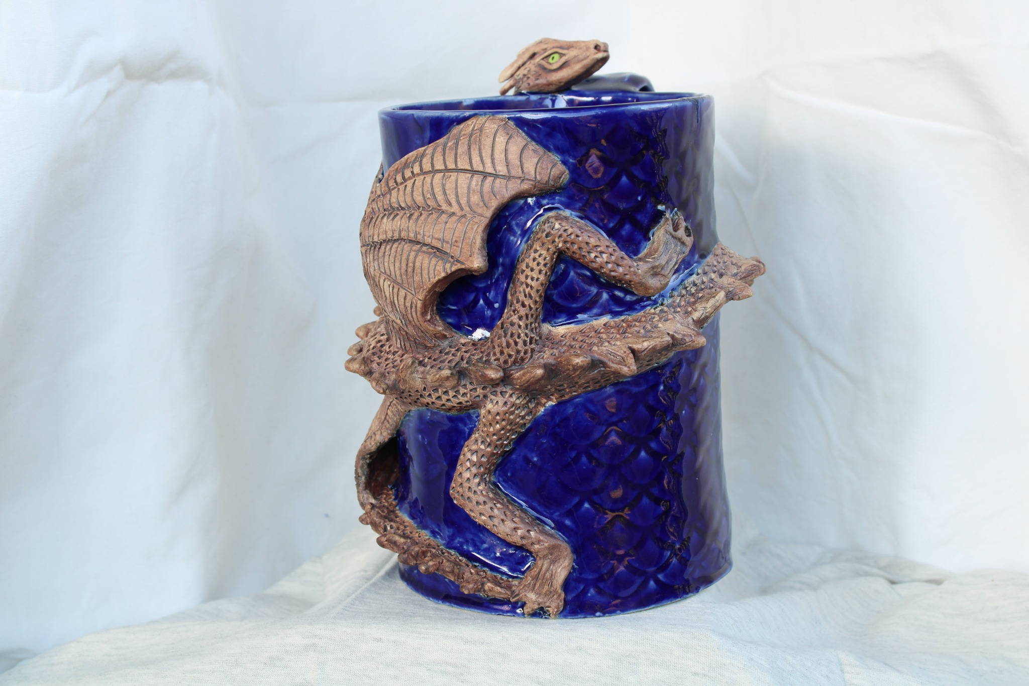 Blue dragon mug with sculpted dragon detail